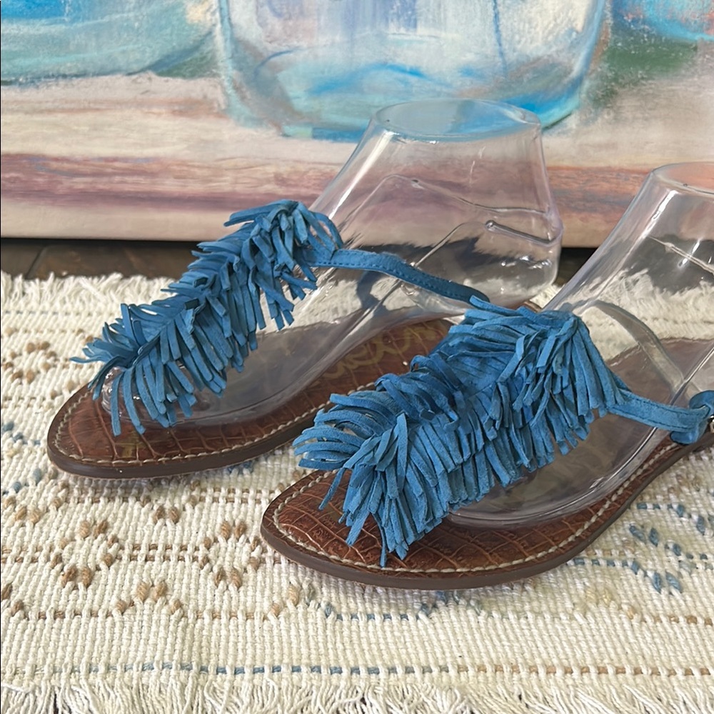 Blue Fringe Women's Sandals Sam Elderman size 6 1/2